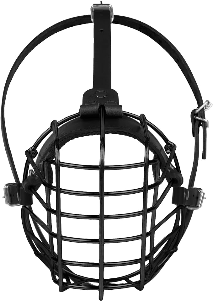 German Shepherd Dog Muzzle Metal Basket for Medium Large Dogs Adjustable Durable Leather Straps Secure Wire Mask for Biting Chewing Barking (Black, M - Size)-Mewly Pet