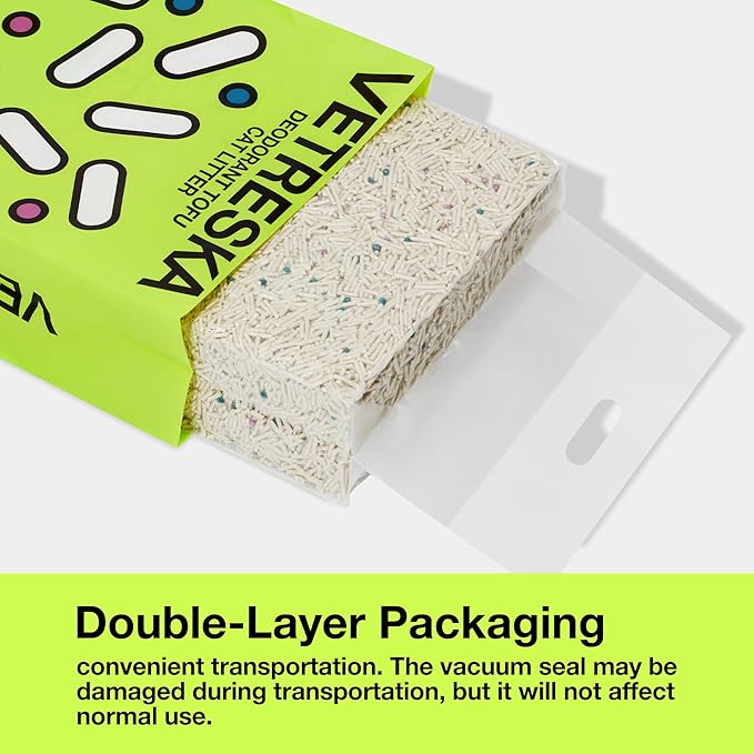 VETRESKA Tofu Cat Litter, Natural Strong Clumping Flushable Litter Pellets, Ultra Water Absorbent Deodorant Tofu Litter, Dust-Free Low Tracking Cat Litter, Cactus(5.5lb×4bags)-Mewly Pet