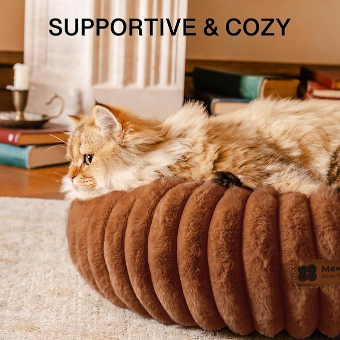 MEWOOFUN Donut Dog Beds for Small Dog, Calming Bed Round Cute Puppy Bed with Non-Slip Bottom, Fluffy Washable Pet Bed for Puppy and Kitten (Dark Brown, XS (20x20x6))-Mewly Pet