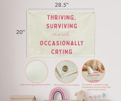Thriving Surviving Rectangular Canvas Banner Wall Decor-Boho Flag Sign Art for Toddler Boy Girl Kids,Nursery Baby Room Above Crib Playroom Decor-Baby Growth Stuff Poster-Baby Shower Christmas Gift