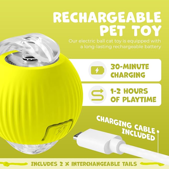 Pawlo Speedy Tail 2.0 Cat Toy –Teazys Turbo Tail Upgrade – Interactive Cat Toy – Kitten Toys – Automatic cat Toy for Boredom – Moving cat Toys for Indoor Cats with 2 Tails (Yellow)-Mewly Pet