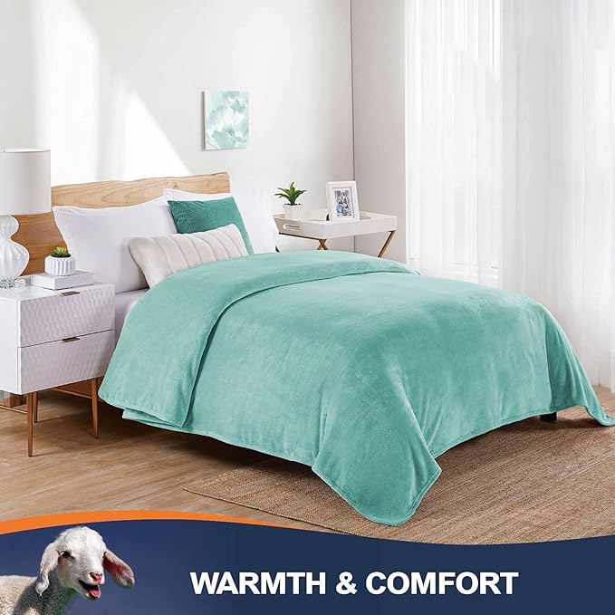 Walensee Fleece Blanket Plush Throw Fuzzy Lightweight (Queen Size 90x90 Light Blue) Super Soft Microfiber Flannel Blankets for Couch, Bed, Sofa Ultra Luxurious Warm and Cozy for All Seasons