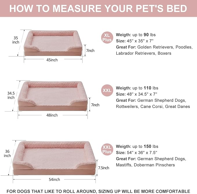 WNPETHOME Dog Beds for Large Sized Dogs, Washable Orthopedic Dog Couch Sofa Bed with Waterproof Lining & Non-Skid Bottom for Pet Sleeping-Mewly Pet