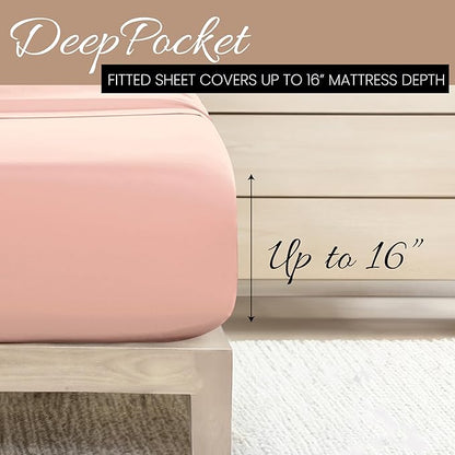 Linen Market Double-Brushed Microfiber California King Sheet Set 4 Piece – Oeko-TEX Certified Ultra Soft & Wrinkle-Free - 16" Deep Pocket Sheets Easy Care Cal-King Size - Blush