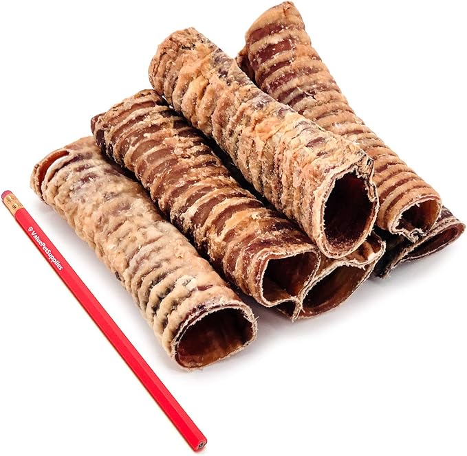 ValueBull Beef Trachea, Premium 5-6 Inch, 200 Count Bulk Pack - Natural Angus Dog Chews with Glucosamine, Chondroitin & Amino Acids-Mewly Pet