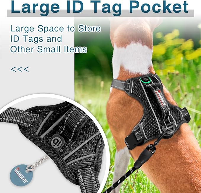 BARKBAY Dog Harness No Pull with ID Tag Pocket - Heavy Duty, Reflective, Easy Control for Large Dogs(Black,S)-Mewly Pet