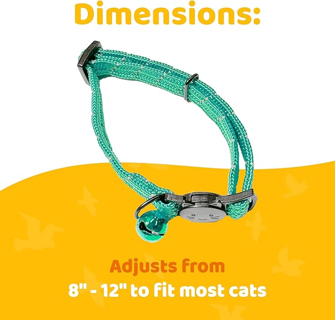 BirdsBeSafe® Break Away Cat Collar with Bell, Reflective Thread for Night Visibility, Comfortable Elastic Stretch Cat Collar to Protect Cat from Getting Stuck in The Garden.-Mewly Pet