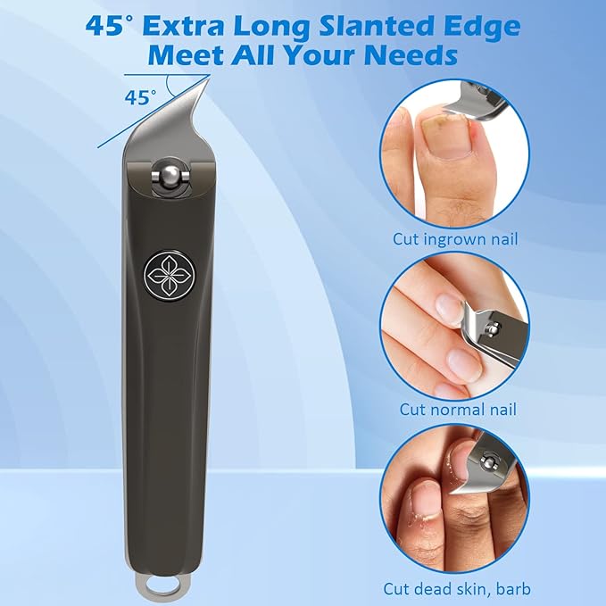 GLAMFIELDS 3pcs Nail Clippers Set, Black Stainless Steel Slanted Edge Nail Clipper & Fingernail & Thick Toenail Trimmer for Men and Women-Mewly Pet