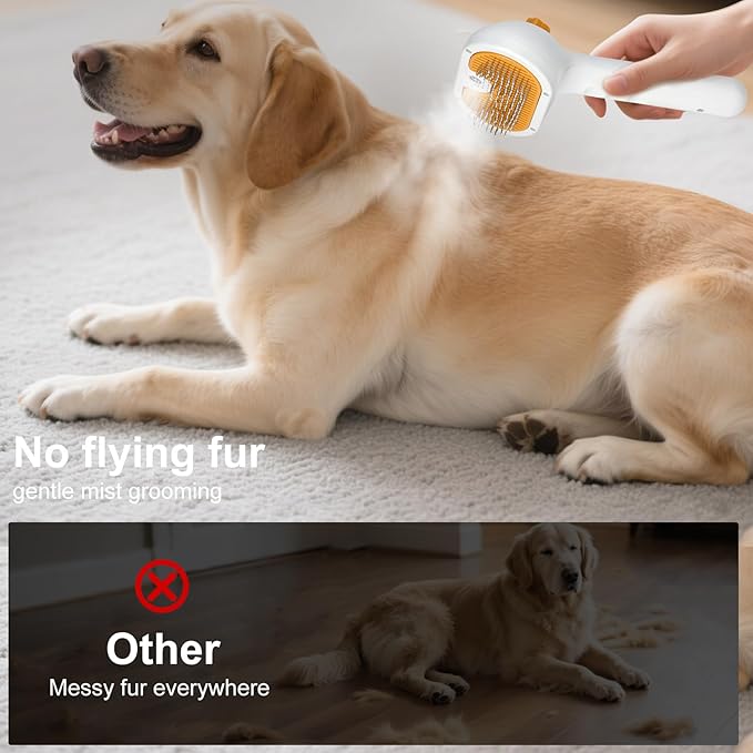 3-in-1 Pet Steam Brush Set for Dogs & Cats, Grooming Comb with Spray, Defur Tool, Water-Assisted Hair Removal, Spritz Brush, Multi-Purpose Kit, Undercoat Rake, Deshedding Brushes, Dematting Brush.-Mewly Pet