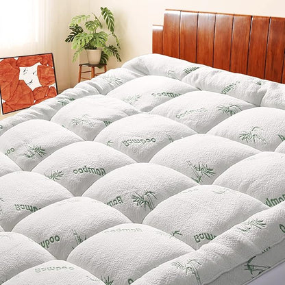 Mattress Topper RV King Size, Cooling Extra Thick Breathable Viscose Made from Bamboo Mattress pad, Soft Quilted Fitted Mattress Cover with 1000 GSM Down Alternative Fill (8-21”Deep Pocket) 72x80 in
