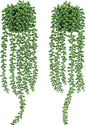 Floweroyal 2pcs Fake Hanging Plants Fake Potted String of Pearls Succulent Plants Small Faux Plants for Indoor Outdoor Shelf Wall Decor