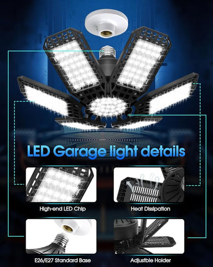 8 Pack LED Garage Light, 200W 20000LM 6500K LED Shop Lights, Garage Lights Ceiling Led with 6+1 Deformable Panels, Screw in E26/E27 Socket Bulb for Warehouse, Workshop, Basement, Barn Lighting