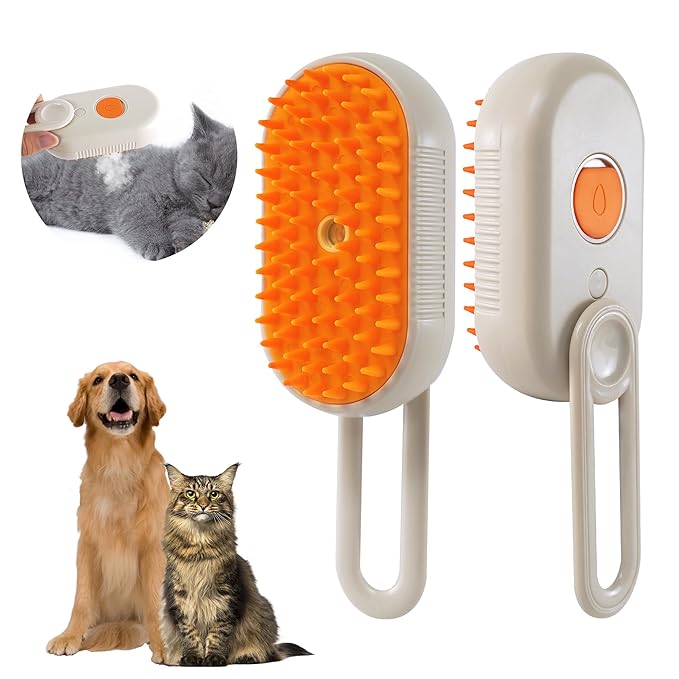Cat Steam Brush - 3 in 1 Spray Pet Comb for Shedding, USB Rechargeable Pet Hair Removal, for Cats, Cat Grooming Brush, for Kittens and Puppies, Massage and Remove Loose Hair-Mewly Pet