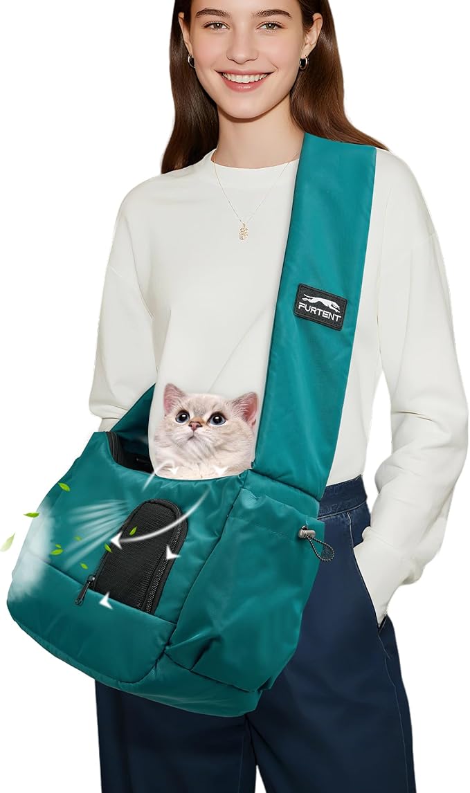 Dog Sling Carrier for Small Pets, Hands-Free Cat Carrier Pouch up to 8.8 lb, Cat Sling with Safety Strap and Pockets, Ideal for Travel and Daily Use, Peacock Blue-Mewly Pet
