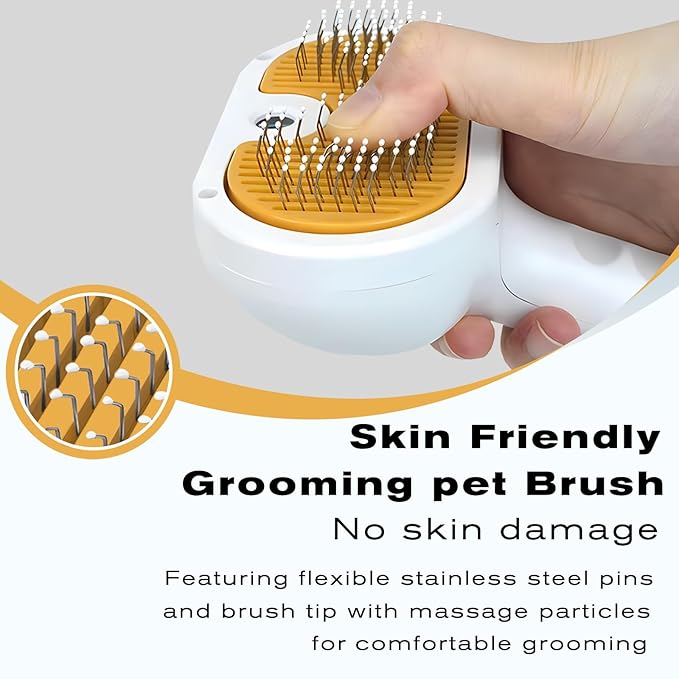 Pet Steam Brush for Dog & Cat – 3-in-1 Spray Hair Removal Comb – Steam Brush for Shedding & Grooming – Spritz Defur Comb – Includes Ear Wipes-Mewly Pet