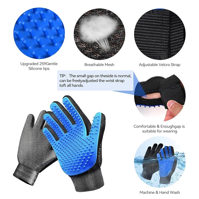 Dog & Cat Brush,Pet Grooming Kit 4PCS- Dog Brush for Shedding| A Pair Pet Hair Removal Gloves| Metal Comb for dog.Removes Undercoat, Loose Hair, Tangled, Dirt and Massages. All hair Types-Mewly Pet