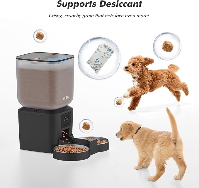 Automatic Cat Feeder for 2 Cats - 8L/34 Cups Large Capacity Auto Cat Food Dispenser with LCD Screen, 2 Food Trays, Timed Feeder, Up to 50 Portions 6 Meals Per Day, Keep Fresh-Mewly Pet