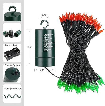 LYHOPE Battery Christmas Lights, 2Pack Total 66ft 200 LED Christmas Lights Waterproof 8 Modes Battery Operated String Light for Outdoor & Indoor, Xmas Tree, Wreaths, Holiday Decoration (Red & Green)