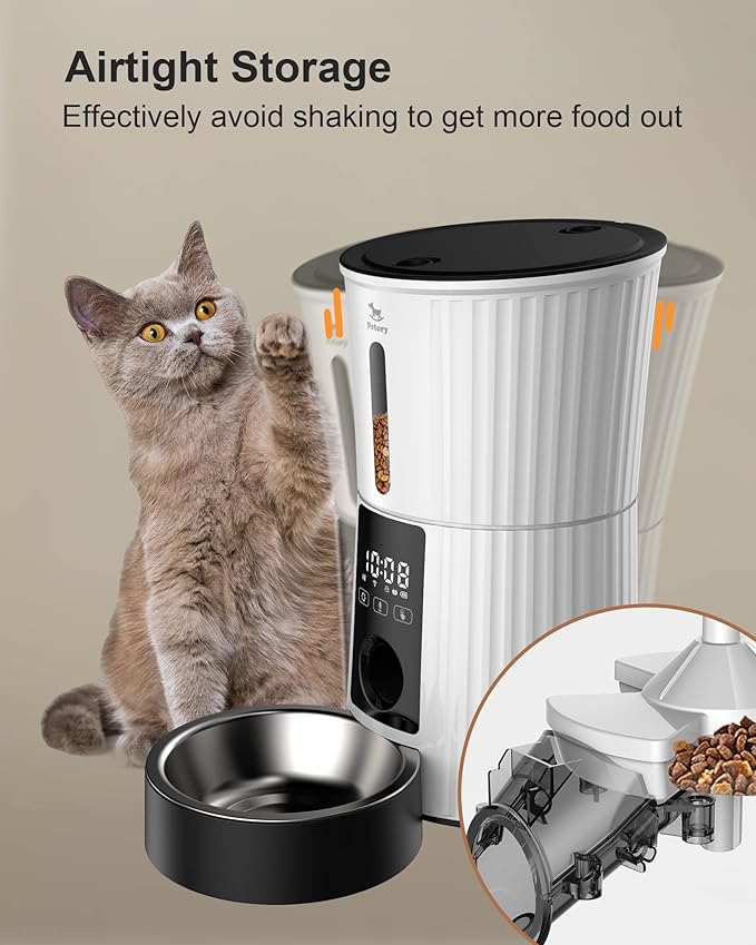 Petory Automatic Cat Feeders Wi-Fi - 4L Dry Food Dispenser for Cats and Dogs 10 Meals per Day Smart Pet Feeder with Desiccant Bag Dual Power Supply 10S Voice Recorder-Mewly Pet