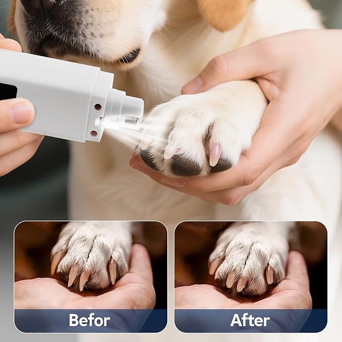 Dog Nail Grinder with 4-Speeds,Pet Claw Trimmers with 2 Modes Lighting UV, Nail Clippers for Small Medium and Large Dogs and Cats, Animal Nail Care,Grooming (White)-Mewly Pet