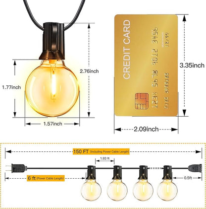 Ollny 150FT Outdoor String Lights, Waterproof Connectable Shatterproof Outside Light with 75 Edison + 4 Spare LED Bulbs Plug in, Patio Lights for Indoor Balcony Porch Camping Deck