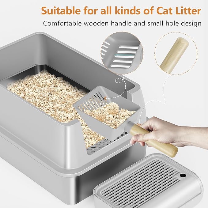Stainless Steel Cat Litter Box with Lid, XL Extra Large Litter Box for Big Cats, Enclosed Removable Metal Litter Boxs with High Sided Enclosure & Scoop, Anti-Leakage, Non-Sticky, Easy Cleaning(Grey)-Mewly Pet