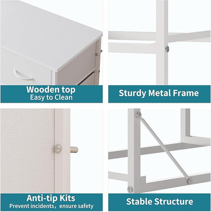 LUMTOK 10-Drawer Dresser, Fabric Storage Dressers Drawers for Bedroom, Hallway, Nursery, Closets, Steel Frame, Wood Top, Easy Pull Handle (White)