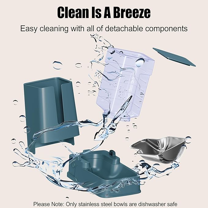 Automatic Cat Feeder and Cat Water Dispenser Set with Stainless Steel Bowls Gravity Dog Feeder for Small Medium Big Dog Pets Puppy Kitten, 3.8L x 2 (Cyan)-Mewly Pet