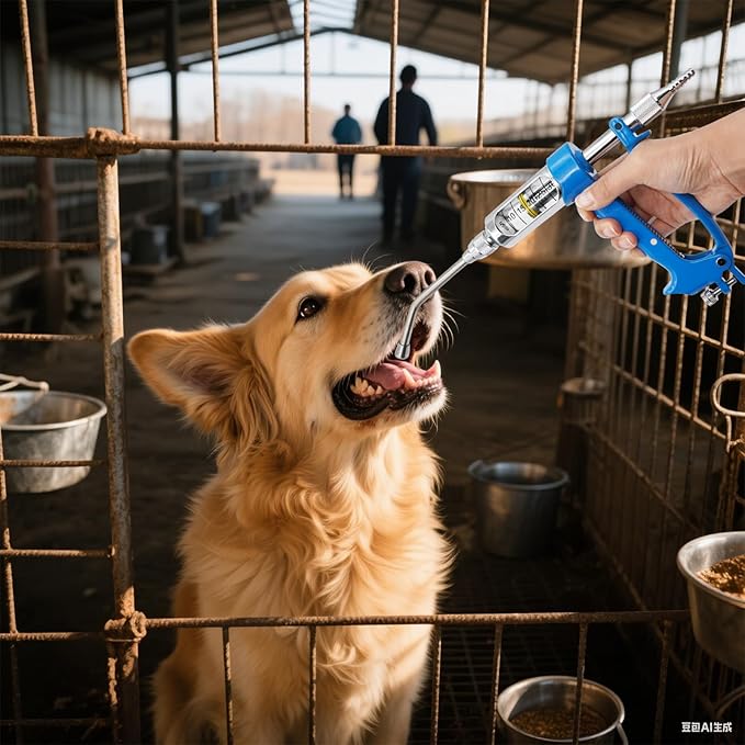 20ML Veterinary Metal Feeding Gun, Continuous Drench Gun Dosing Device Veterinary Adjustable Medicine Dispenser Husbandry Autonomous Feeding Tool, for Pig Cow, Sheep, Horse (Blue, 20ML+Kettle)-Mewly Pet
