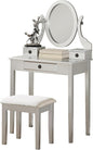Roundhill Furniture Moniys Wood Moniya Makeup Vanity Table and Stool Set, Silver