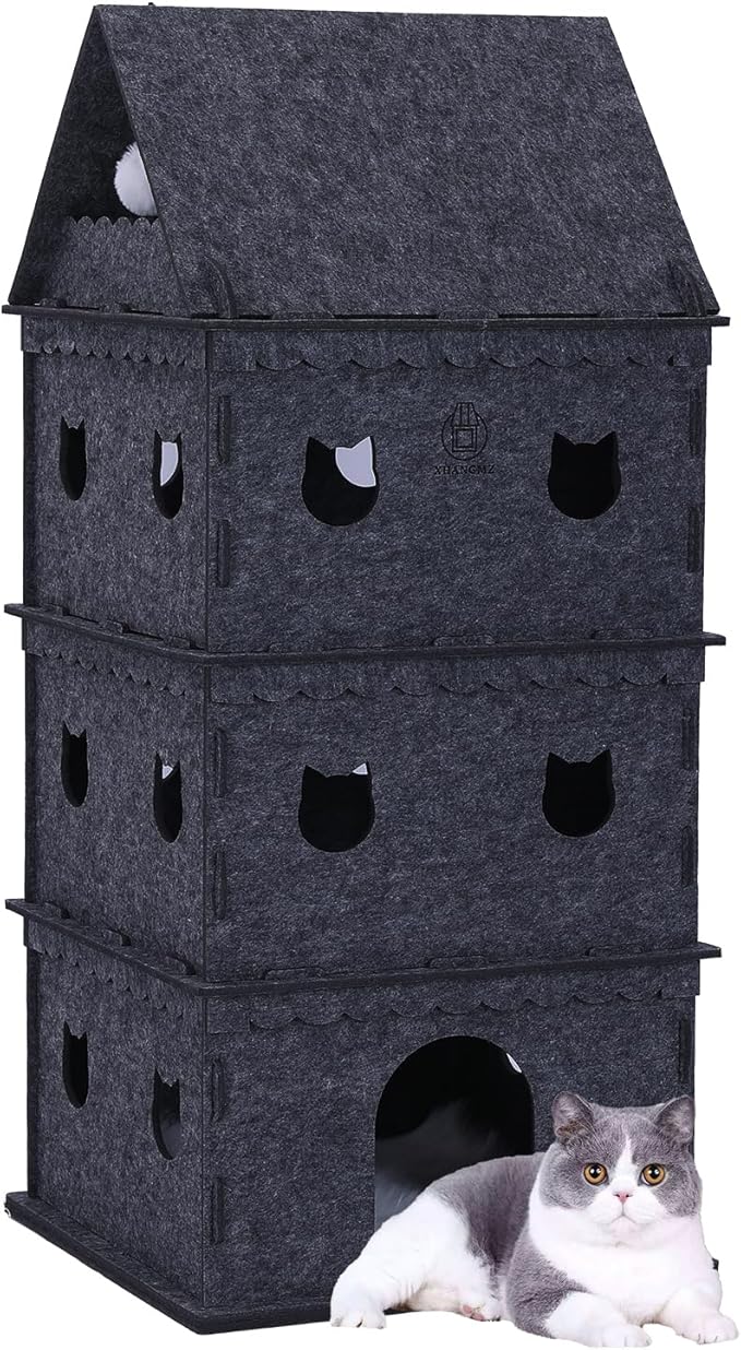 4-Tier Indoor Cat Apartment，Cozy Pet Cat Bed, Hideaway, and Sturdy Cat Castle for Multiple and Large Cats-Mewly Pet