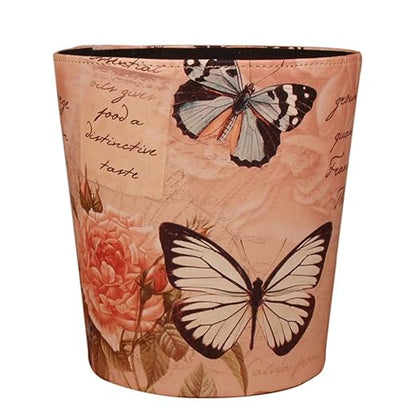 10L/2.64 Gallon Trash Can, Decorative Waste Basket, PU Leather Waste Paper Basket, Waterproof Garbage Can for Bathroom, Bedroom, Office, Kitchen and Living Room - Butterfly and Rose