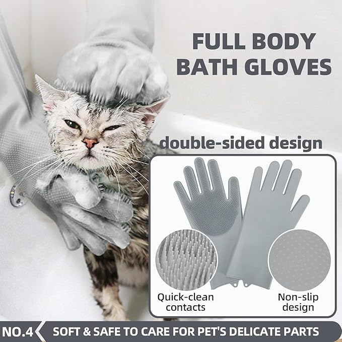 6-in-1 Grey Pet Grooming Kit: Hair Brush, Towel, Washing Gloves, Slicker Brush, and Shampoo Scrubber for Dogs and Cats-Mewly Pet