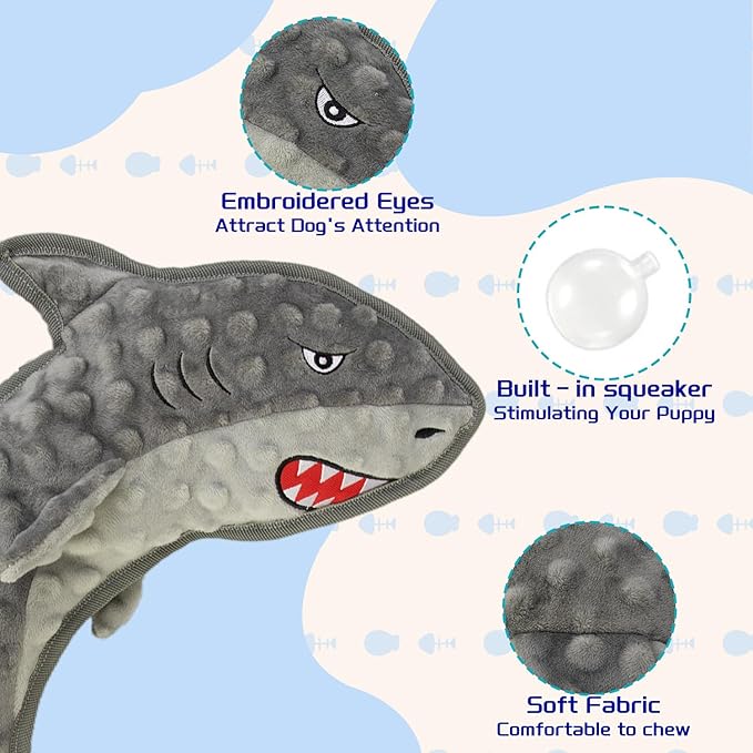 Dog Toy Squeaky Chew Dog Toys No PP-Cotton,no Stuffed for Small, Medium, Large Breed Dogs Interactive Hours of Fun,Gray-Shark-Mewly Pet