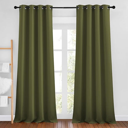 NICETOWN Olive Curtains 102 inches Long, Grommet Thermal Insulated Solid Blackout Curtains Privacy Window Treatments for Bedroom/Living Room, W46 x L102, 2 Panels