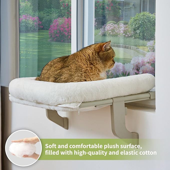 Cat Window Perch, Adjustable Cat Hammock for Large Cats, Mounts on Window Sills, Bedside, or Glass, Easy Installation and Removal, Washable Cushion Cover (20.5" W×15.7" L)-Mewly Pet