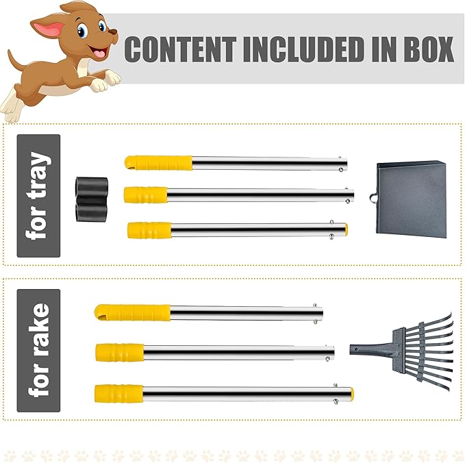Niubya Pooper Scooper for Dogs, Metal Poop Scooper Tray and Rake Set with Adjustable Long Handle, Dog Pooper Scooper for Pet Waste Removal-Mewly Pet