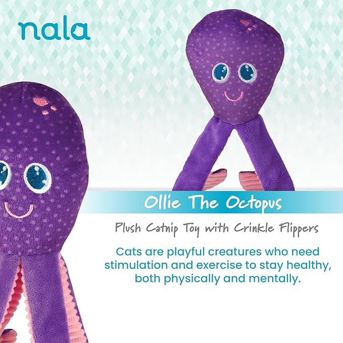 Caitec Presents Nala Cat Ollie The Octopus - Catnip Toy - Interactive Cat Toy - Chew Toy - Pillow Toy, 2 Pack-Mewly Pet