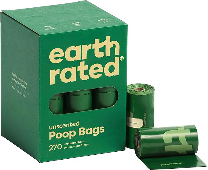 Earth Rated Poop Bags for Dogs, Guaranteed Leak Proof and Extra Thick Waste Bag Refill Rolls, Unscented, 270 Count-Mewly Pet