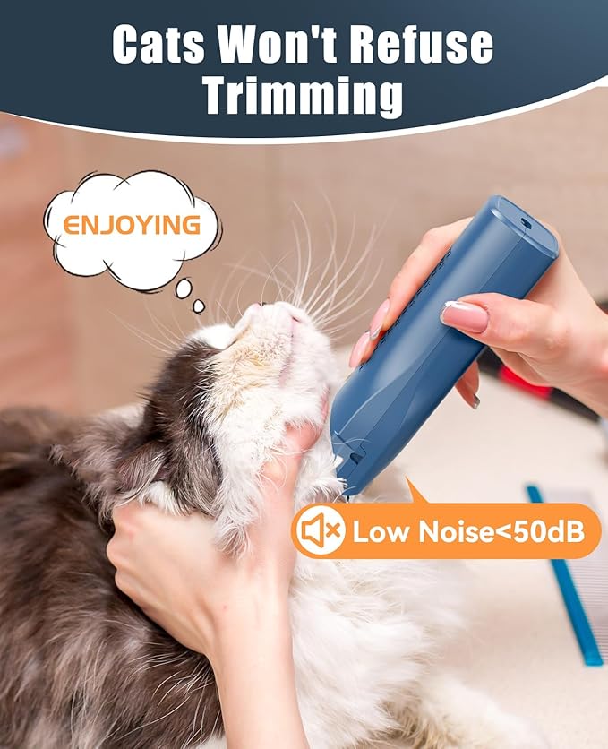 oneisall Pet Clipper for Cat Matted Hair, Pet Shaver for Cats Quiet Pet Clippers Waterproof Cordless Cat Clippers for Matted Hair Long Hair with Storage Bag (Blue)-Mewly Pet