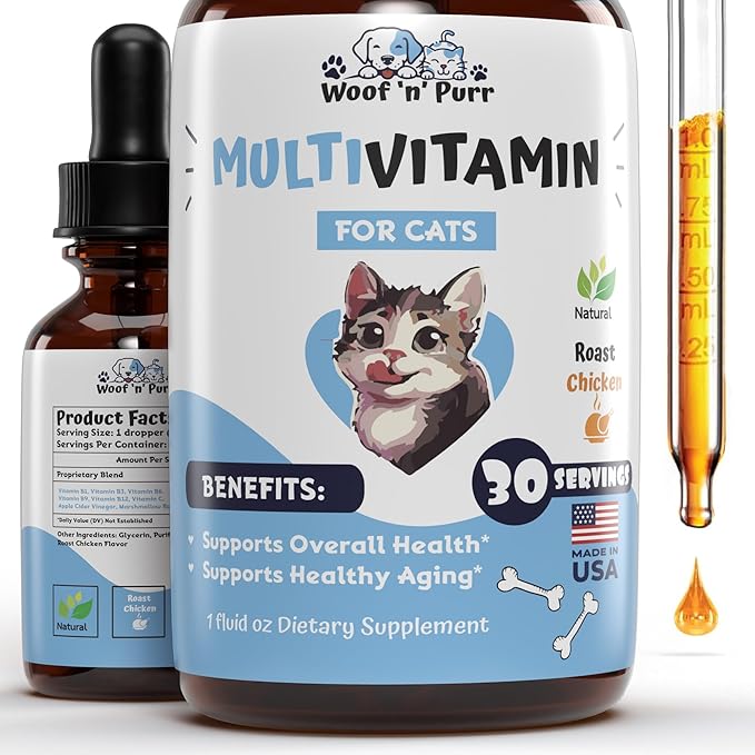 Cat Multivitamin - Promotes Healthy Skin & Coat, Joint Support, Longevity & More - Cat Vitamins - Cat Supplements & Vitamins - Cat Vitamins for Indoor Cats - Kitten Vitamins - Cat Immune Support - 1oz-Mewly Pet
