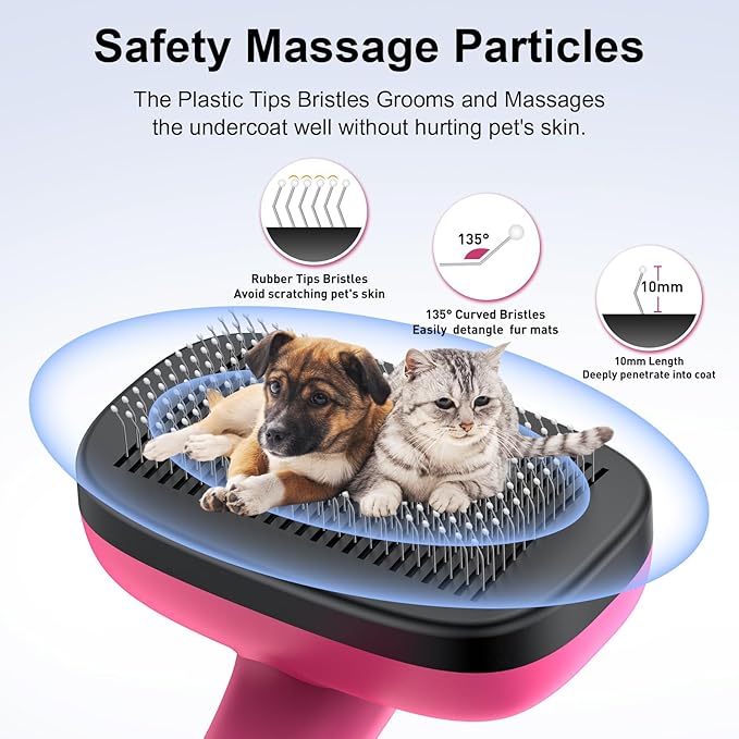 Self Cleaning Slicker Brush for Shedding Long Short Haired Dogs & Cats, Remove Loose Tangling Knot Undercoat Fur Mats, Grooming Brush with Retractable Bristles for Small Medium Large Pet, Pink-Mewly Pet