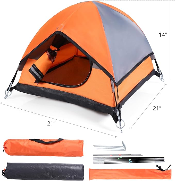 Cat Camping Tent, Cat Tent Bed, Pet Tent for Indoor Cat and Small Dog, Mini Tent (Orange, 21 x 21 x 14 Inches)-Mewly Pet