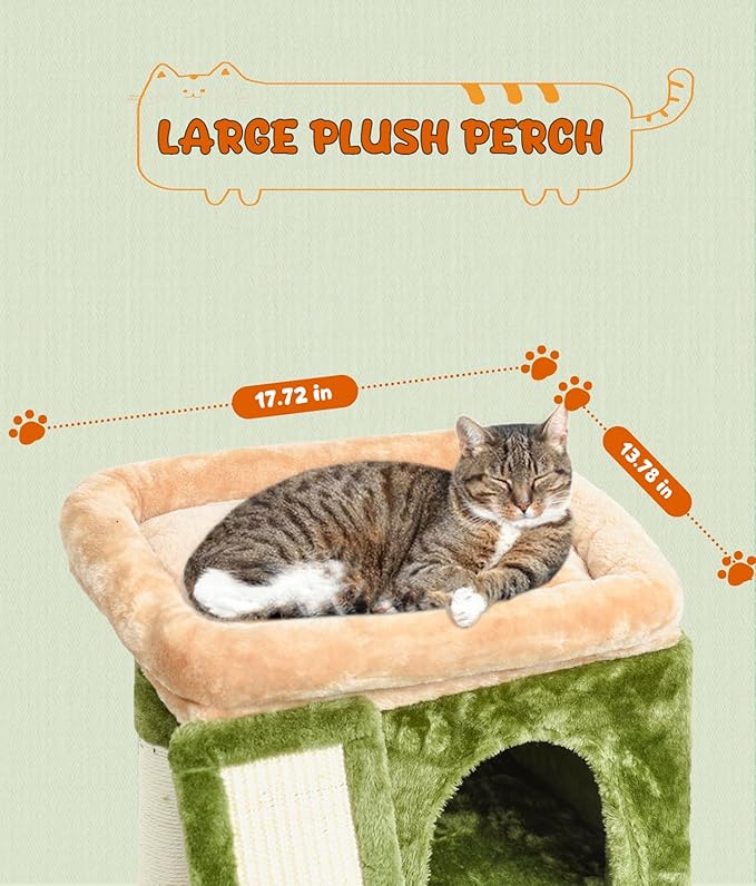 SYANDLVY Small Cat Tree for Indoor Cats, Cat Tower with Scratching Post, Modern Activity House for Large Cats, Condo with Board, Kittens Cave-Mewly Pet