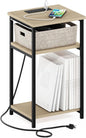 Furinno Moretti Side Table, 3-Tier End Table with Charging Station, Metal Frame Night Stand, Bedside Table with USB and Type-C Charging Port, for Living Room, Bedroom, Bauhaus Oak