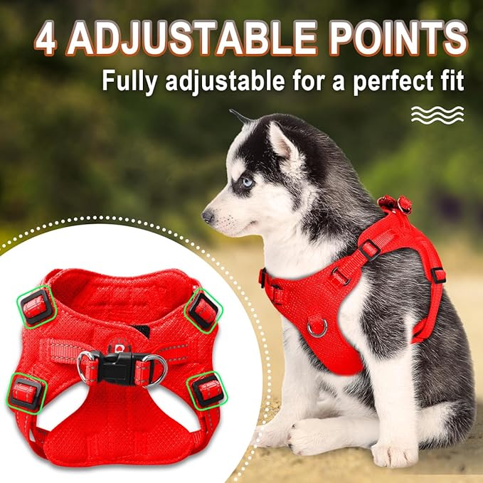 Dog Harness Step in Dog Vest Harness, Reflective Adjustable Puppy No Pull Harness Breathable Soft for Small and Medium Dogs Cats, Red, XS-Mewly Pet
