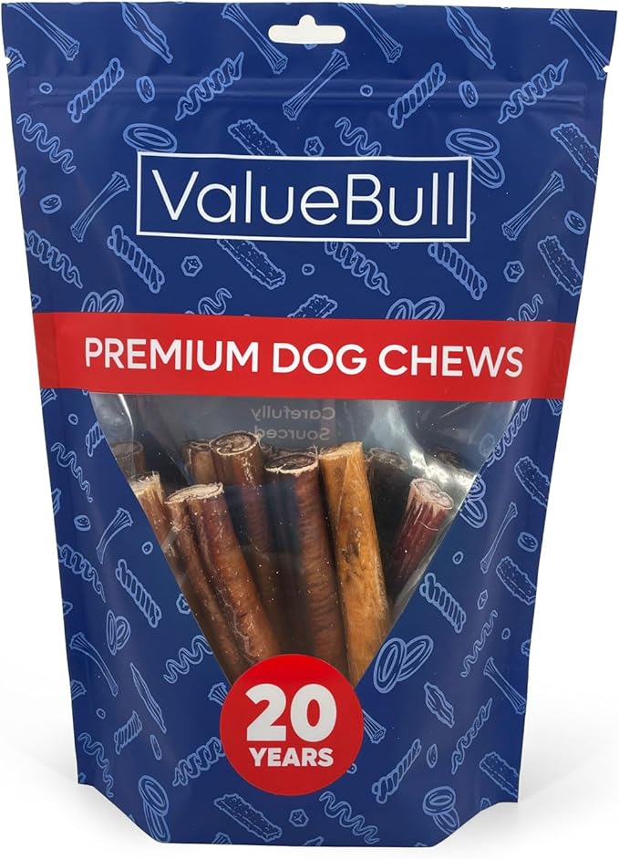ValueBull Bully Sticks for Large Dogs, Super Jumbo 6 Inch, 25 Count - All Natural, Grass Fed, Single Ingredient, Long Lasting Dog Treats for Aggressive Chewers-Mewly Pet