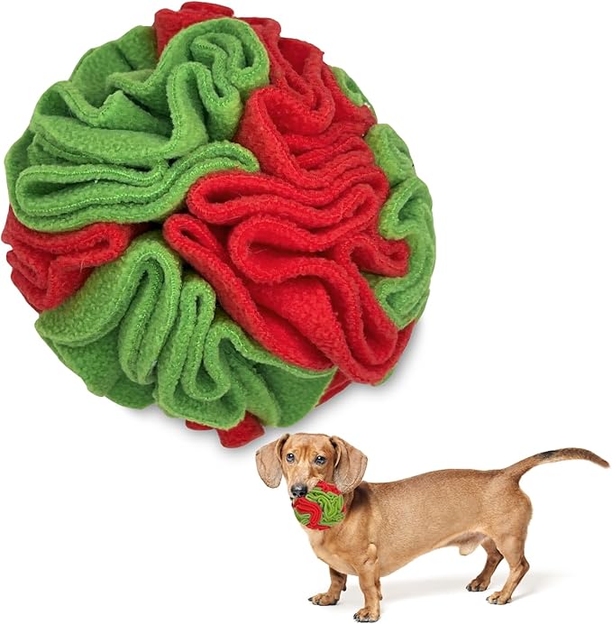 Puppy and Small Breed Snuffle Interactive Foraging Dog Puzzle Ball Toy Christmas Green and Red-Mewly Pet