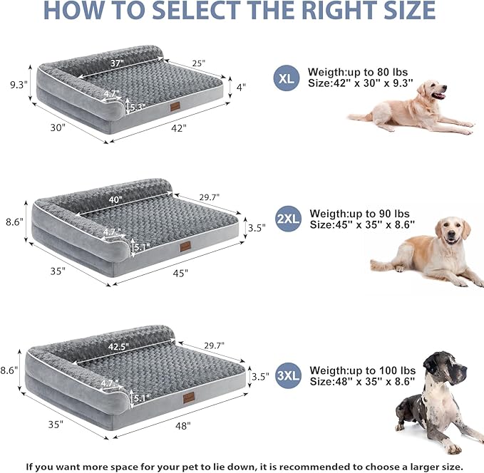 BFPETHOME Orthopedic Dog Beds for Extra Large Dogs, Waterproof Sofa XXL Pet Bed with Sides, Non-Slip Bottom and Egg-Crate Foam Big Dog Couch Bed with Washable Removable Cover,Pet Bed for Large Dogs-Mewly Pet