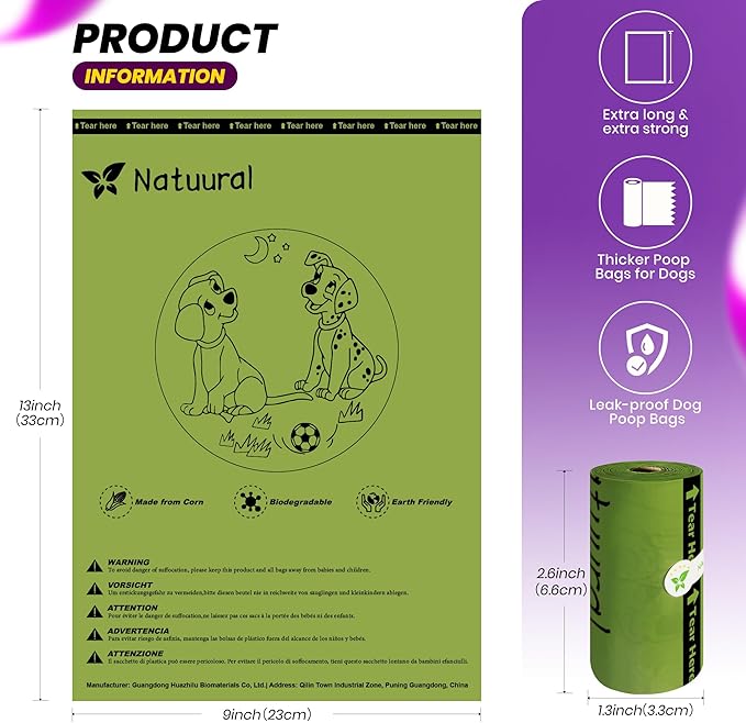 Dog Poop Bags-150 Counts with Holder (10 Rolls), Biodegradable Poop Bags, Eco-friendly and Easy to Open, Thick Dog Waste Bags (Green)-Mewly Pet